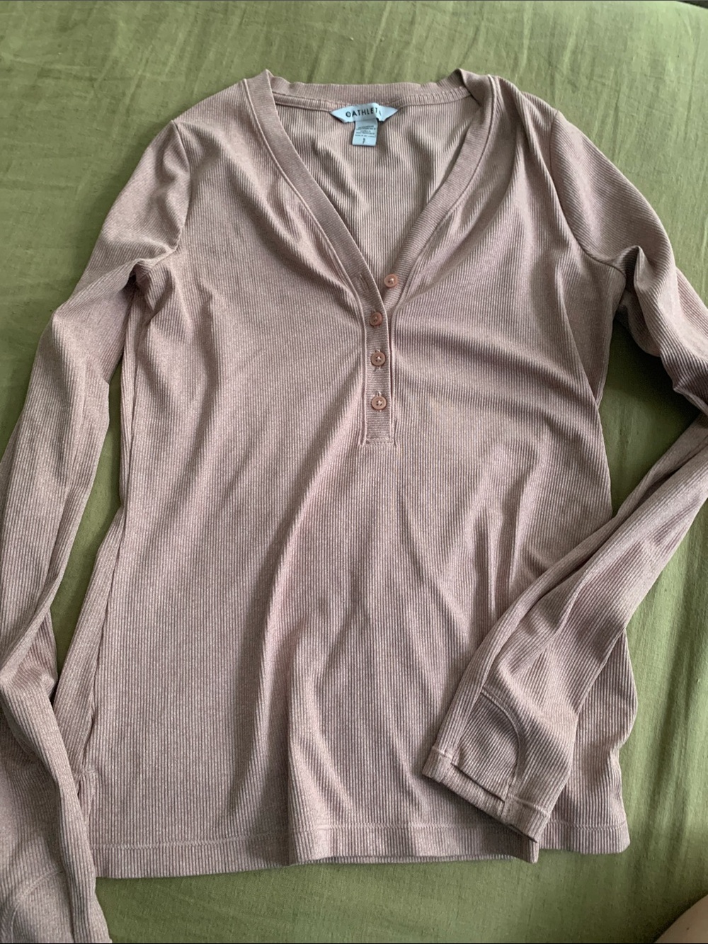 Athleta Ribbed Henley Long-Sleeve Top in Dusty Pink